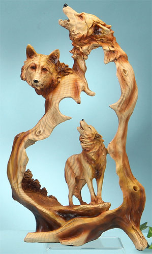 Mmd-182 12 In. Wolf Howling Woodlike Carving