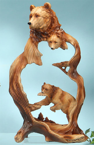 Mmd-183 12 In. Bear With Fish Woodlike Carving