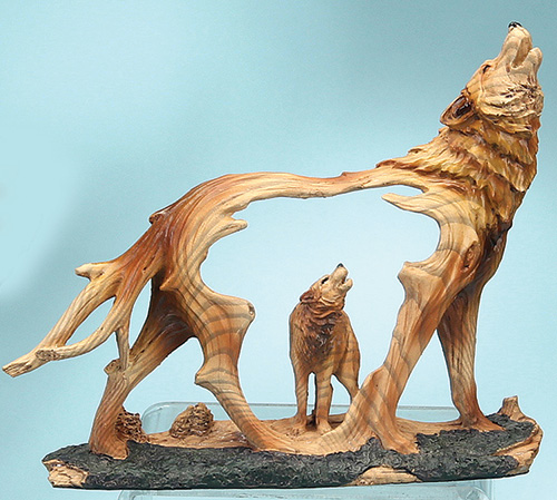 Mmd-190 7.5 In. Wolf Howling Woodlike Carving