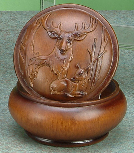 4.5 L In. - Faux Wood Deer Jewelry Box