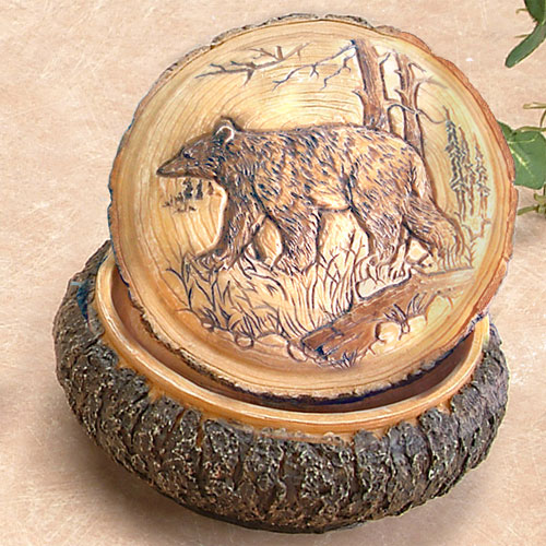 4 In. Faux Carved Wood Bear Box