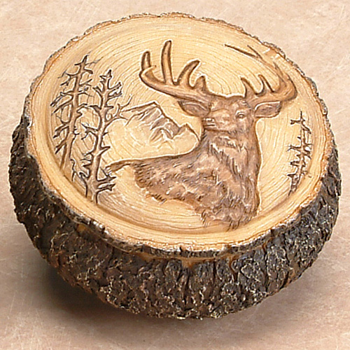 Pwc-132 4 In. Faux Carved Wood Deer Box