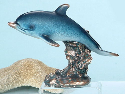 Soc-007 8 L In. Swimming Dolphin On Coral Resin Figurine