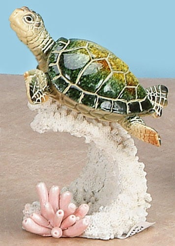 Yxc-905 5 In. Swimming Sea Turtle On Pink Coral, Green