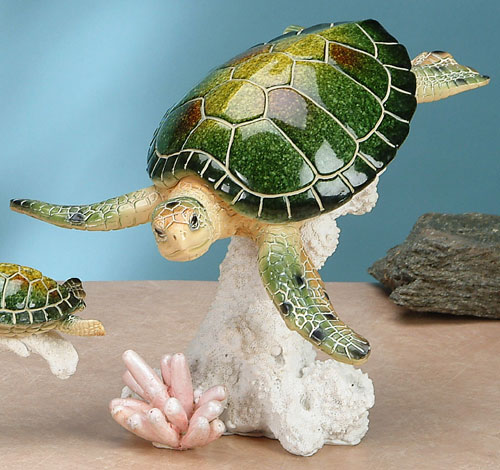 Yxc-911 11.5 Swimming Green Sea Turtle With Coral Base