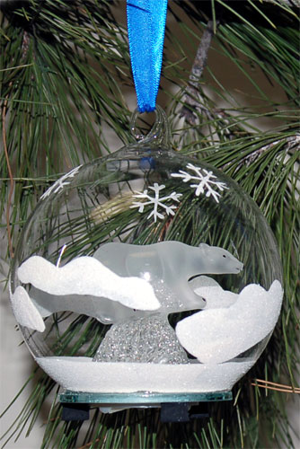 Hd-0306 4 In. Dia. Light Up Glass Ornament - Frosted Polar Bear