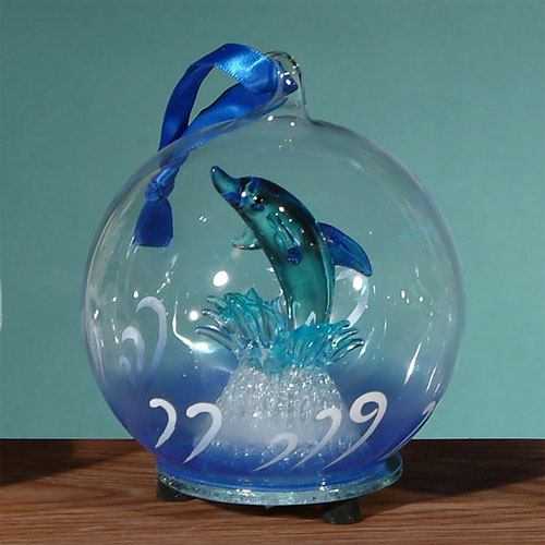 Hd-0307 4 In. Dia. Light Up Glass Ornament - Dolphin Jumping
