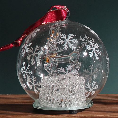 Hd-0368 4 In. Dia. Light Up Glass Ornament - Reindeer
