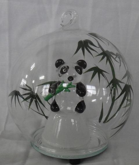 Hdd-110 4 In. Dia. Light Up Glass Ornament - Panda