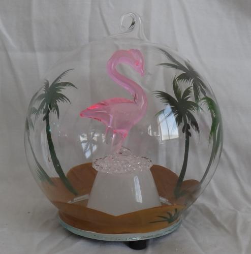 Hdd-111 4 In. Dia. Light Up Glass Ornament - Flamingo