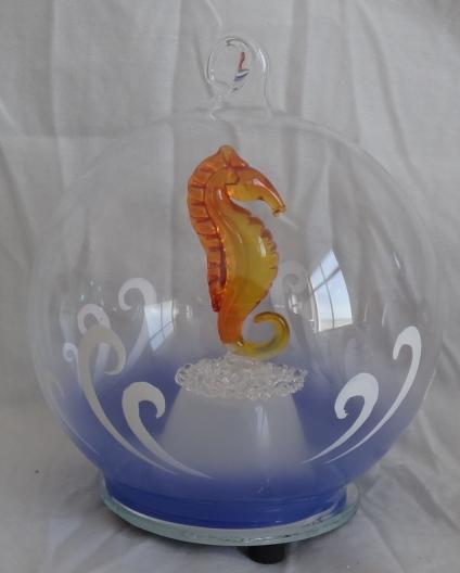 Hdd-117 4 In. Dia. Light Up Glass Ornament - Seahorse