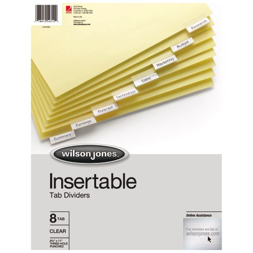 W54312a Insertable Tab Dividers 8 Clear, Pack Of 24