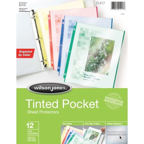 W21417a Tinted Pocket Sheet Protectors - 12 Ct. Pack Of 12