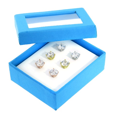 Set-2014-01 6mm Set Of 3 Cubic Zirconia Stone, Silver, Rose & Gold Plated
