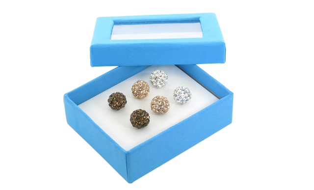 Set-2005-01 Set Of 3 Crytal Ball Stud Earrings - Crystal ,light Peach & Smokey Topaz