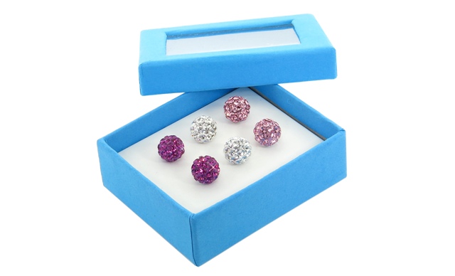 Set-2006-01 Set Of 3 Crytal Ball Stud Earrings - Fushia, Crystal & Light Rose