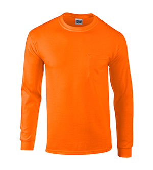 G2410 Ultra Cotton Adult Long Sleeve Tee With Pocket - Safety Orange- 4X