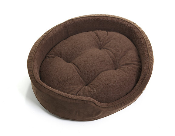 Furhaven 13208421 Snuggle Terry & Suede Oval Bed - Espresso Small Pet Bed