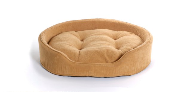 Furhaven 13208422 Snuggle Terry & Suede Oval Bed - Camel Small Pet Bed