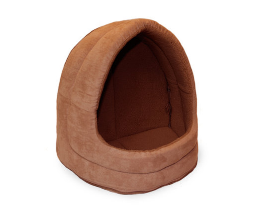 Snuggle Terry & Suede Cat Hood Camel Pet Bed