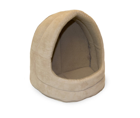 Furhaven 15108423 Snuggle Terry & Suede Cat Hood Clay Pet Bed