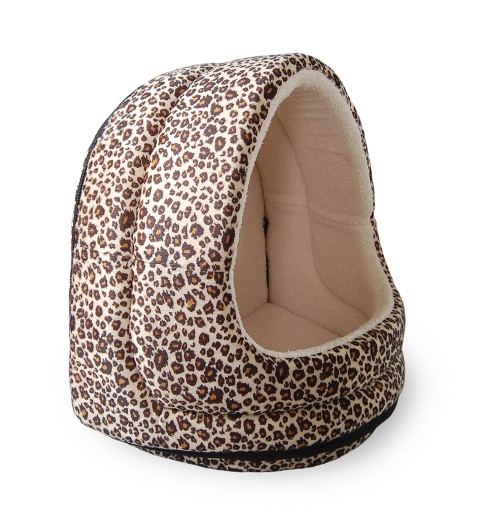 Synthetic Furhaven 15136423 Cheetah Animal Synthetic Fur Cat Hood Pet Bed