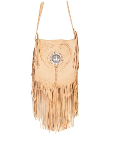 B93-hb-one 100 Percent Leather Handbag With Concho And Fringe