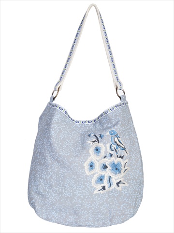 C38-blu-one Cotton Floral Print Handbag, Blue & Grey