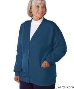 136900204 Womens Regular Casual Fleece Two Pocket Cardigan - Navy, Large