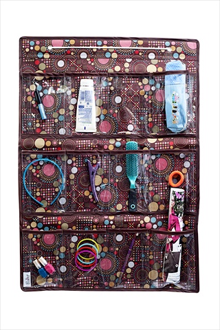 Or02-80bd 12 Pocket Accessory Organiser In Brown Dots Print