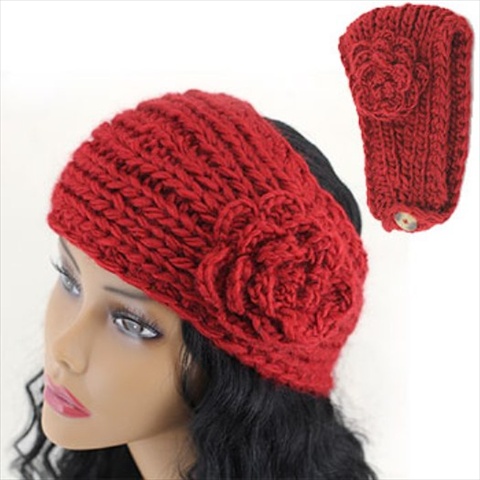 17307 Handmade Knit Crochet Headband, Red