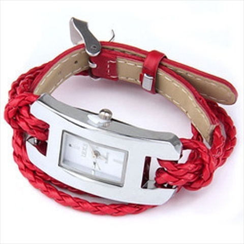 17322 Handmade Leather Bracelet Watch, Red