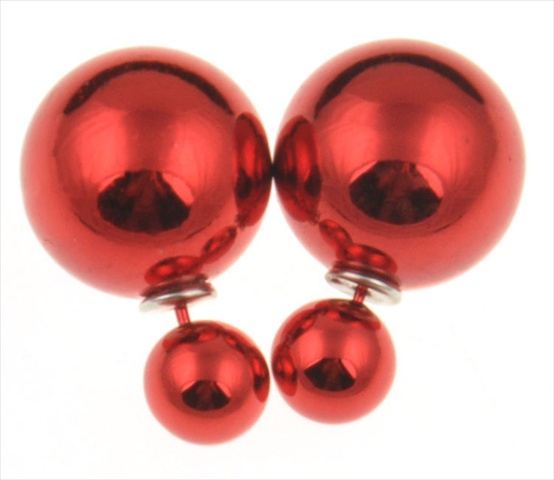 17962sr Double Sided Pearl Stud Earrings, Shiny Red