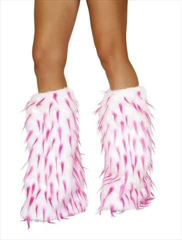 14-lw4473-wht-hp-o-s Synthetic Fur Leg Warmer- One Size - White & Hot Pink
