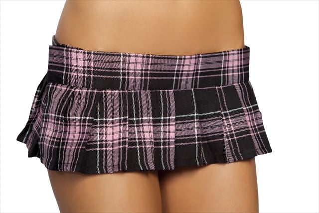 14-sk108-blk-bp-m 6 In. Pleaded Plaid Skirt, Medium - Black & Baby Pink Plaid