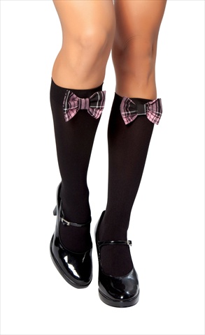14-st4218-as-o-s Stockings With Black & Baby Pink Bow, One Size