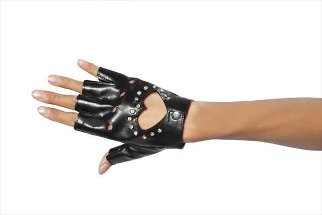 14-gl101-blk-o-s Glove With Cut-out Heart And Stones, One Size - Black