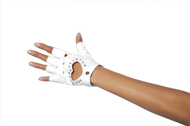 14-gl101-wht-o-s Glove With Cut-out Heart And Stones, One Size - White