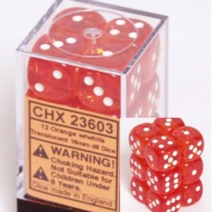 Chx23803 Chessex Translucent Orange & White D6 Dice Block