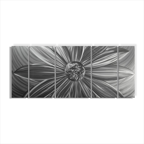Ma10102 55 X 24 In. Daisy In Silver 5-paneled Handmade Metal Wall Art