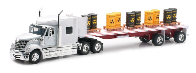New Ray 10193a International Lonestar Flatbed With Toxic Barrels Long Hauler Toy Truck, Pack Of 6