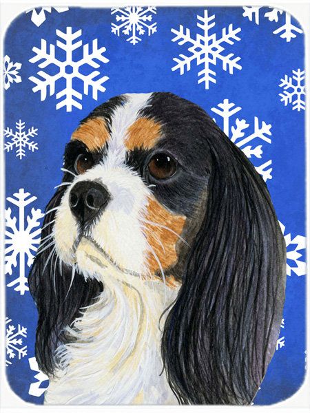 Lh9279lcb 15 X 12 In. Cavalier Spaniel Winter Snowflakes Holiday Glass Cutting Board - Large