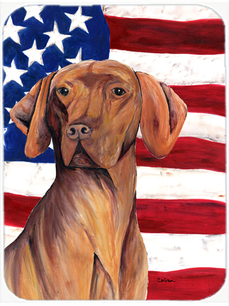 15 X 12 In. Usa American Flag With Vizsla Glass Cutting Board - Large