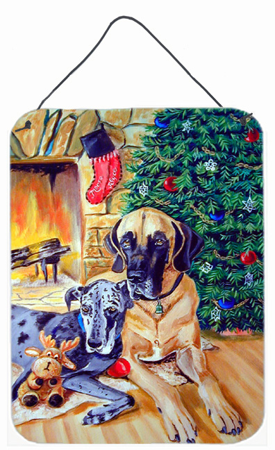 7111ds1216 Harlequin And Blue Great Danes Under The Christmas Tree Wall Hanging Prints