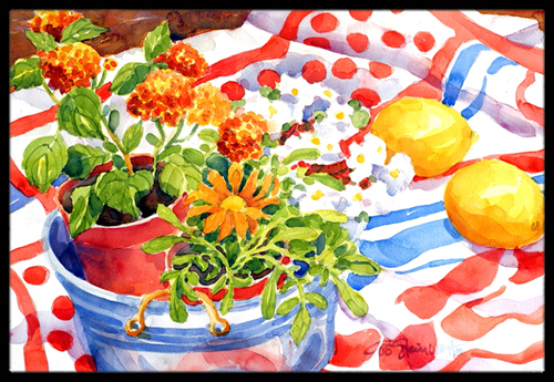 Flowers With A Side Of Lemons Indoor Or Outdoor Mat - 18 X 27 In.