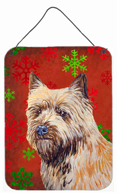 12 X 16 In. Cairn Terrier Red & Green Snowflakes Christmas Aluminum Metal Wall & Door Hanging Prints