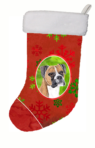 UPC 785578165473 product image for 11 x 18 in. Boxer Red And Green Snowflakes Holiday Christmas Christmas Stocking | upcitemdb.com