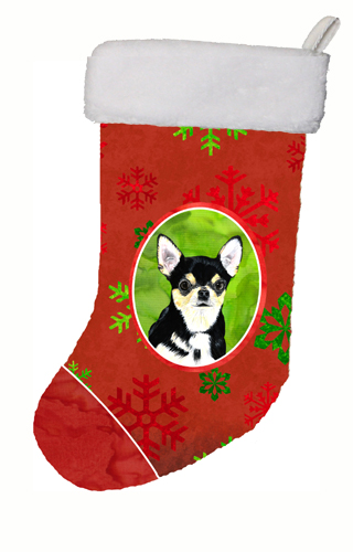 Sc9439-cs 11 X 18 In. Chihuahua Red And Green Snowflakes Holiday Christmas Christmas Stocking