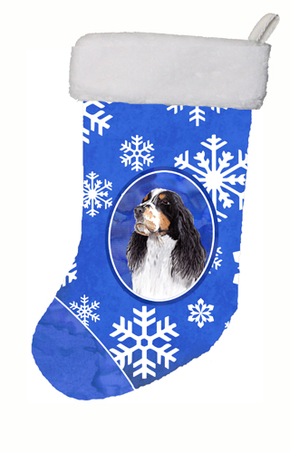 11 x 18 in. Springer Spaniel Winter Snowflakes Christmas Stocking
