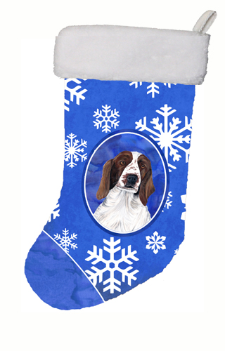Welsh Springer Spaniel Winter Snowflakes Christmas Stocking - 11 x 18 in.